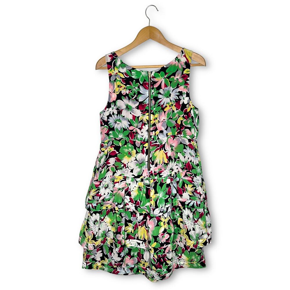 Moulinette Soeurs Anthropologie Akebia Floral Tiered Silk Dress 8 Green Black - Picture 2 of 10